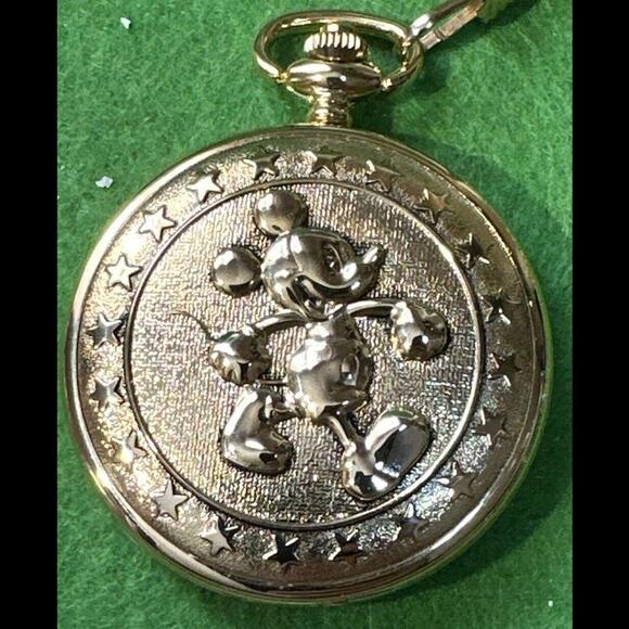 Walt Disney's Mickey Mouse ~ Gold Tone Conductors Pocket Watch by Colibri - Picture 8 of 9